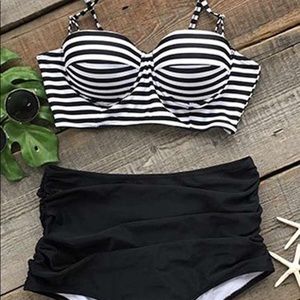 High Waist Black & White Vintage style bikini 2pc